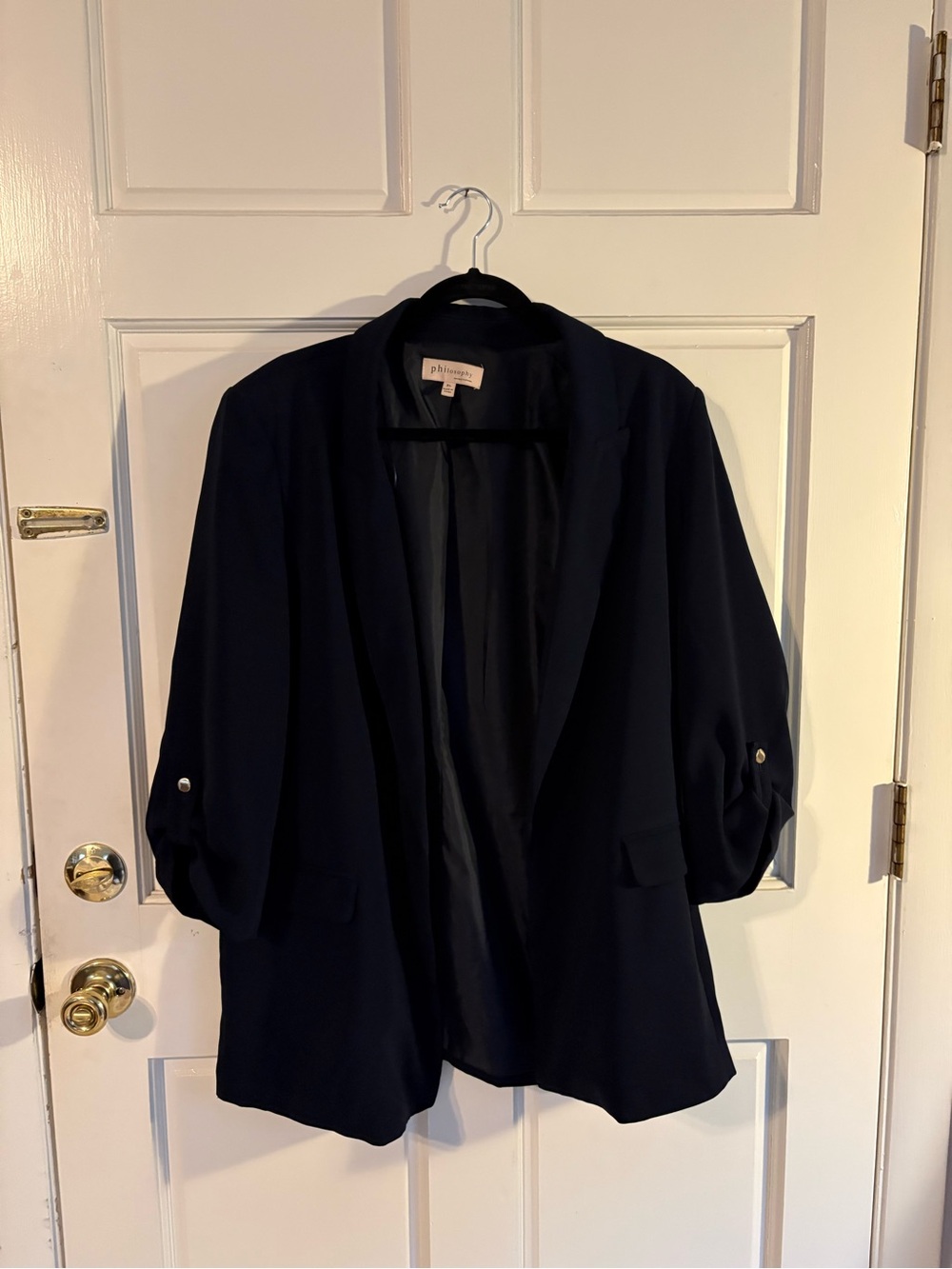 Philosophy Navy Open-Front Blazer with Roll-Tab Sleeves